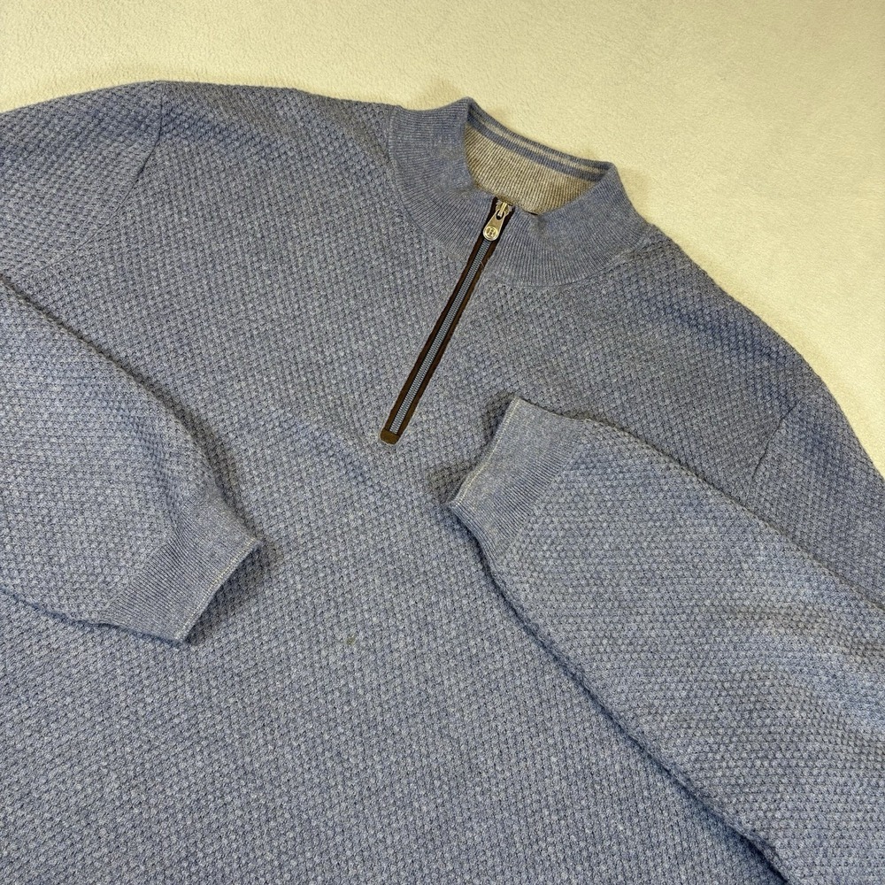 Jos A Bank Reserve 2X Sweater Mens Light Blue 1/4 Zip Cotton Cashmere Textured